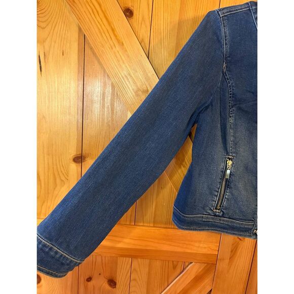 Chico's Womens Jean Jacket Dark Wash Collarless Button Up Size 0=4 (5312) - Picture 2 of 6